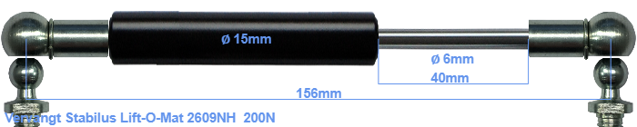 Vérin à Gaz De Rechange Stabilus Lift-O-Mat 2609NH 0200N - 155 Mm / 40 Mm / 200 N - Rotule M6 - Compatible Nombreuses Références