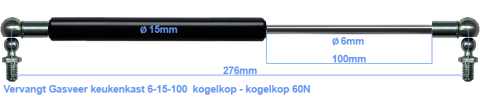 Gasveer keukenkast 6-15-100 kogelkop - kogelkop 60N