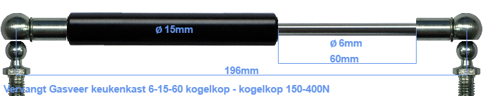 RhedexX® Gasdrukveer kogelkop 350mm/130mm/400N - M8 schroefdraad gasveer gasveer kogelgewricht (4OO N