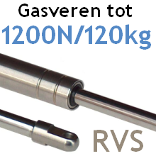 RVS gasveren 10mm stang, max. 1250N, M8 schroefdraad